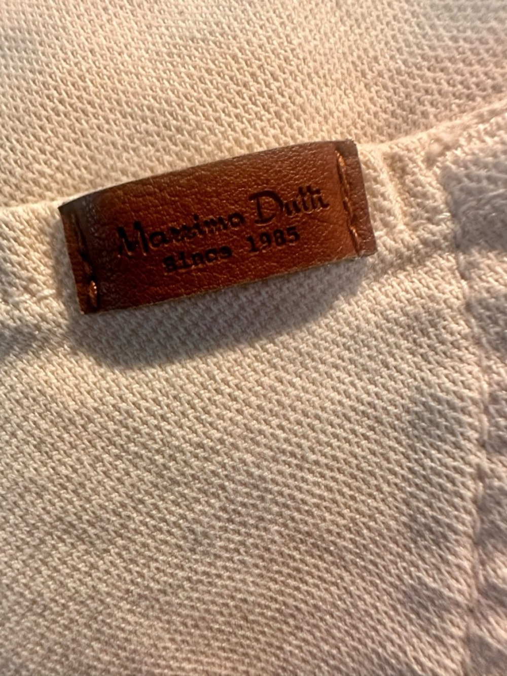 Massimo Dutti Cream Textured Cotton Jeans with Leather Logo